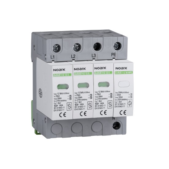DISPOZITIV DE PROTECTIE LA SUPRATENSIUNE , CLASA 1 +2 (B + C), IIMP=12,5 KA, UC=275 VAC, 3+N POLI Ex9UE1+2 12.5 3PN 275