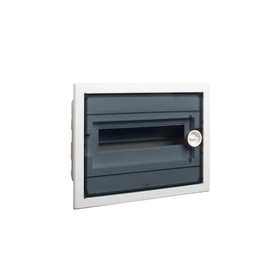 COFRET DE DISTRIBUTIE DIN PLASTIC, USA PLATA TRASPARENTA, MONTARE INCASTRATA , IP40, 1 RAND, 12 MODULE PXF 12T