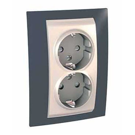 UNICA PLUS - PRIZA DUBLA COMPLETA - 2P+E, UK - 4 M - FILDES/GRI ARDEZIE