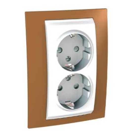 UNICA PLUS - PRIZA DUBLA COMPLETA - 2P+E, UK - 4 M - ALB/PORTOCALIU