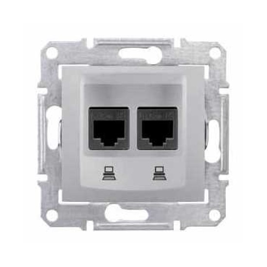 SEDNA - PRIZA DUBLA DE DATE - RJ45 CAT.5E STP FARA RAMA ALUMINIU