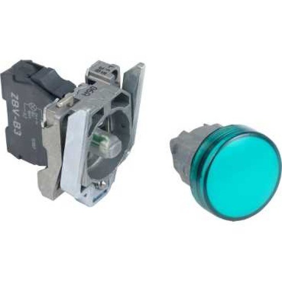 LAMPA PILOT COMPLETA VERDE Ø 22, LENTILA SIMPLA, CU LED INTEGRAL 24 V