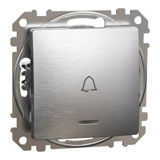 Sedna Elements, Intrerupator cu revenire indicator luminos cu simbol sonerie, aluminiu patinat