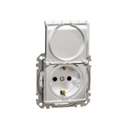 Sedna Elements, Priza 2P+E cu obturatoare si capac, aluminiu pat IP44