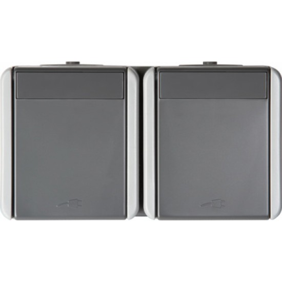 Priza Sch dubl oriz IP44 gri