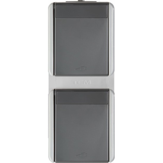Priza Sch dubl ver  IP44 gri