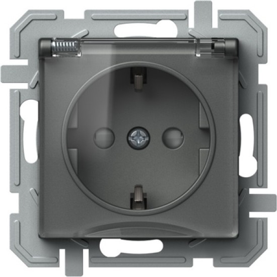 Logiq Priza SCHUKO cu capac borne automate 1P 16A Antracit+Transparent